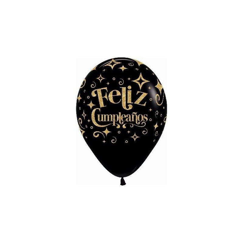 Globos cumpleaños negro oro 12 uds 30cm