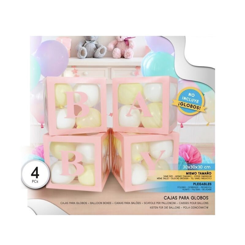 Cajas globos rosa baby 4 uds 30 cm