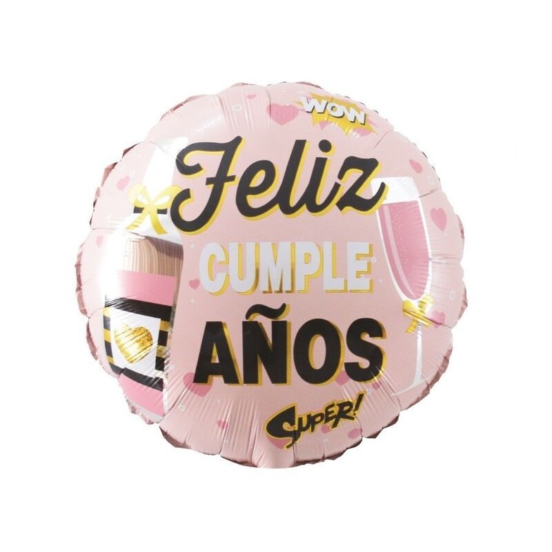 Globo feliz cumpleaños rosa 45 cm foil helio o aire