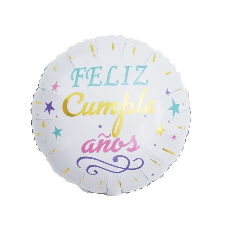 Globo feliz cumpleaños blanco 45 cm foil helio o aire