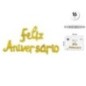 Letras feliz aniversario dorado en globos 220x51 cm