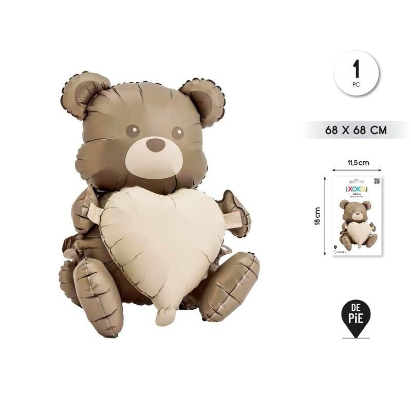 Globo oso corazon 68x68 cm pie con aire