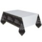 Mantel plastico cumpleaños blanco oro y negro 1.37mx2.6m