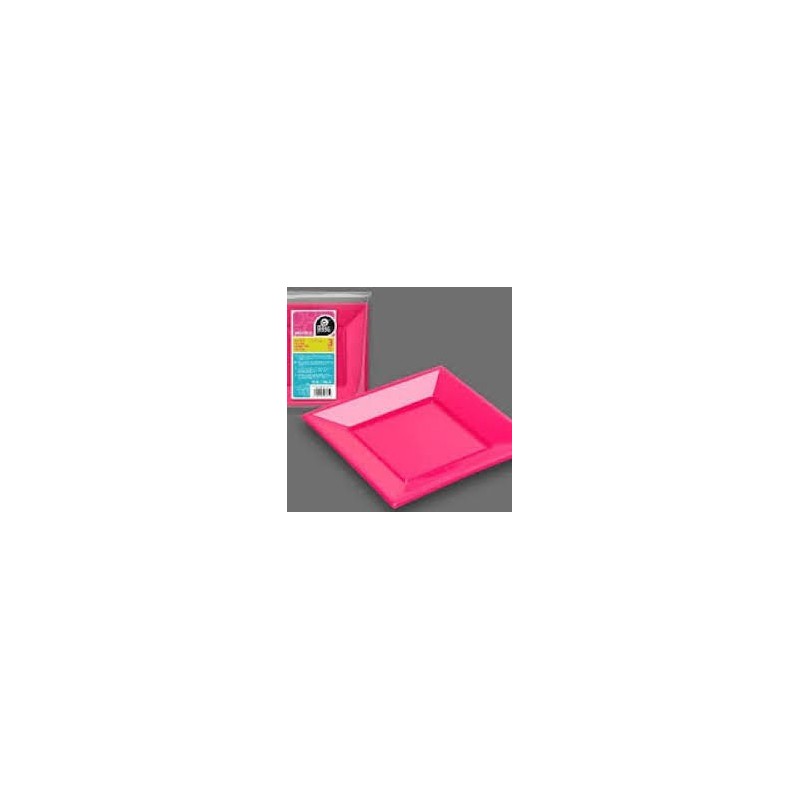 Plato fucsia cuadrado llano 23 cm 3 uds