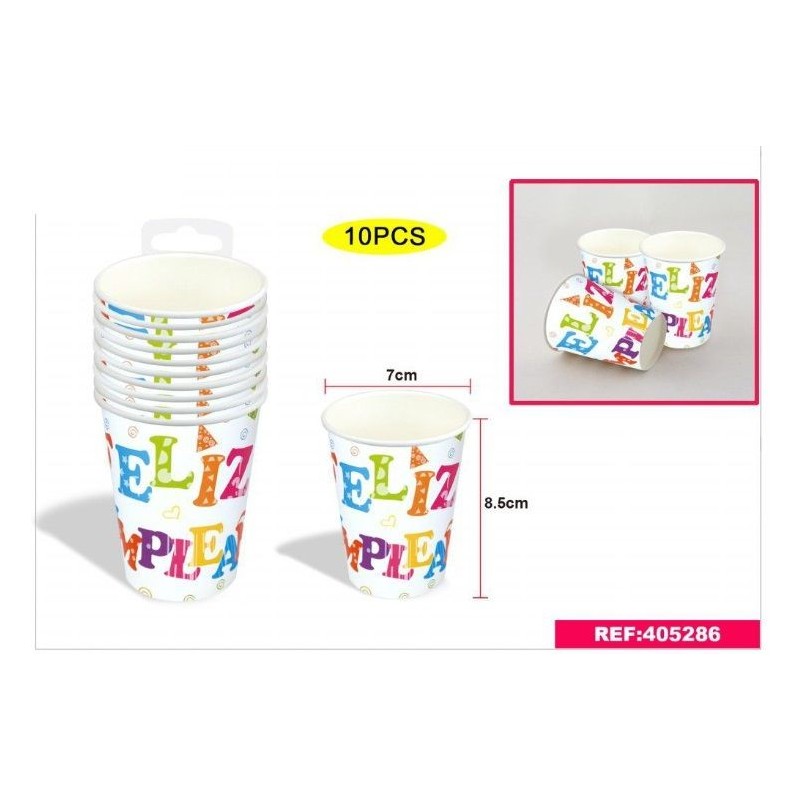 Vasos feliz cumpleaños barato 10 uds 7x85 cm
