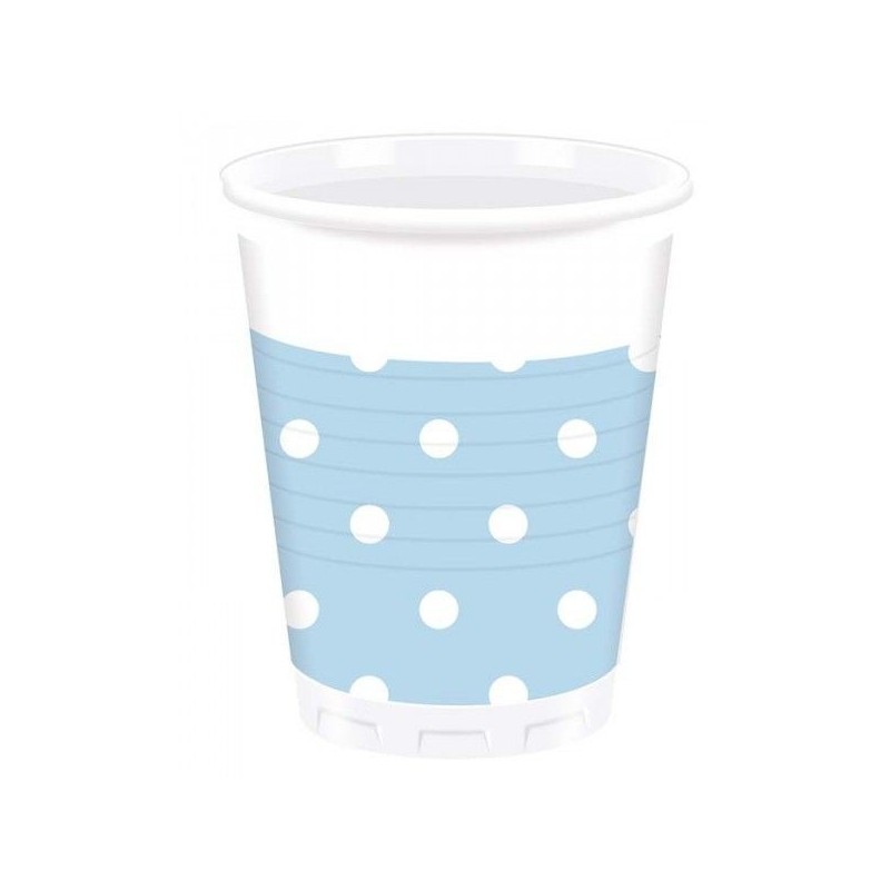Vasos azules claros con lunares blancos 10 uds 200 ml