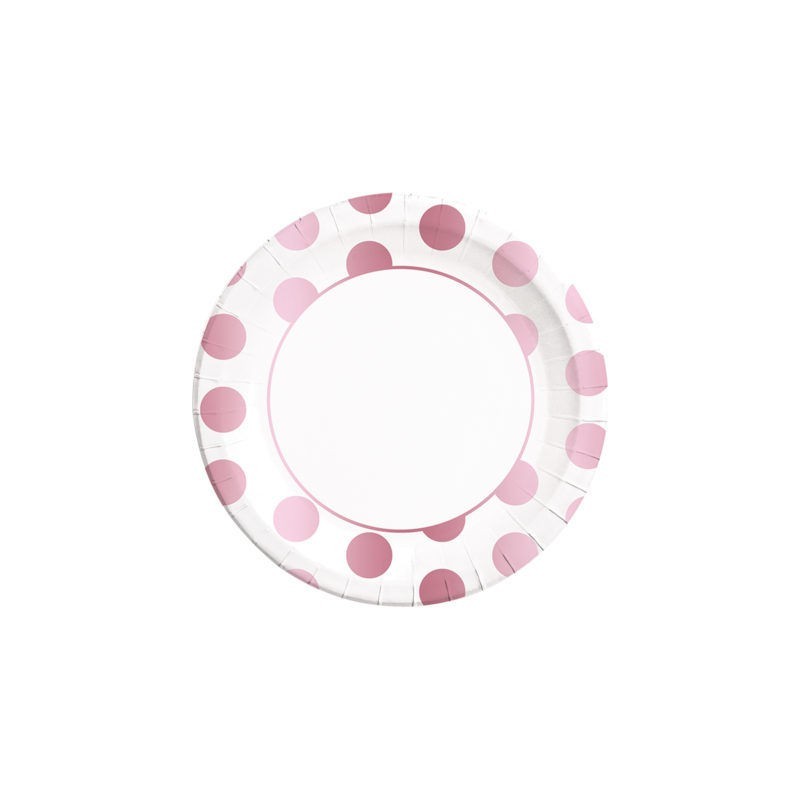 Platos lunares rosa dorado metalicos cumpleaños 8 uds 23 cm