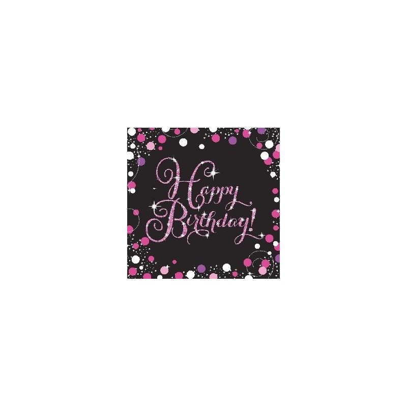 Servilletas negro y rosa cumpleaños happy birthday 33x33 cm 16 uds