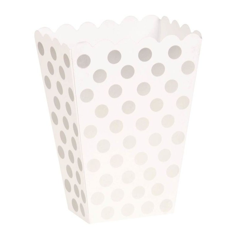 Cajitas palomitas blancas lunares plata 8 uds
