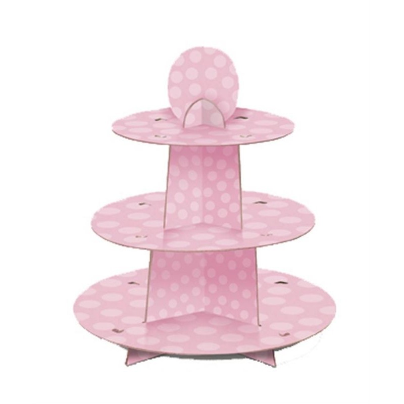 Soporte Cupcakes rosa lunares 3 niveles