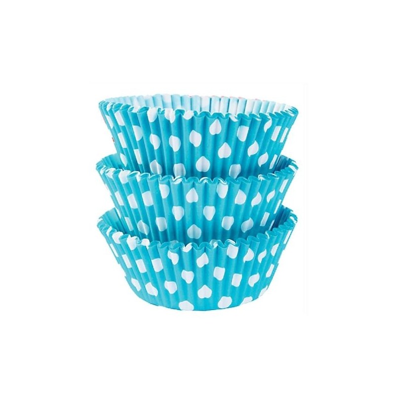 Fundas cupcakes azul con lunares 50 mm