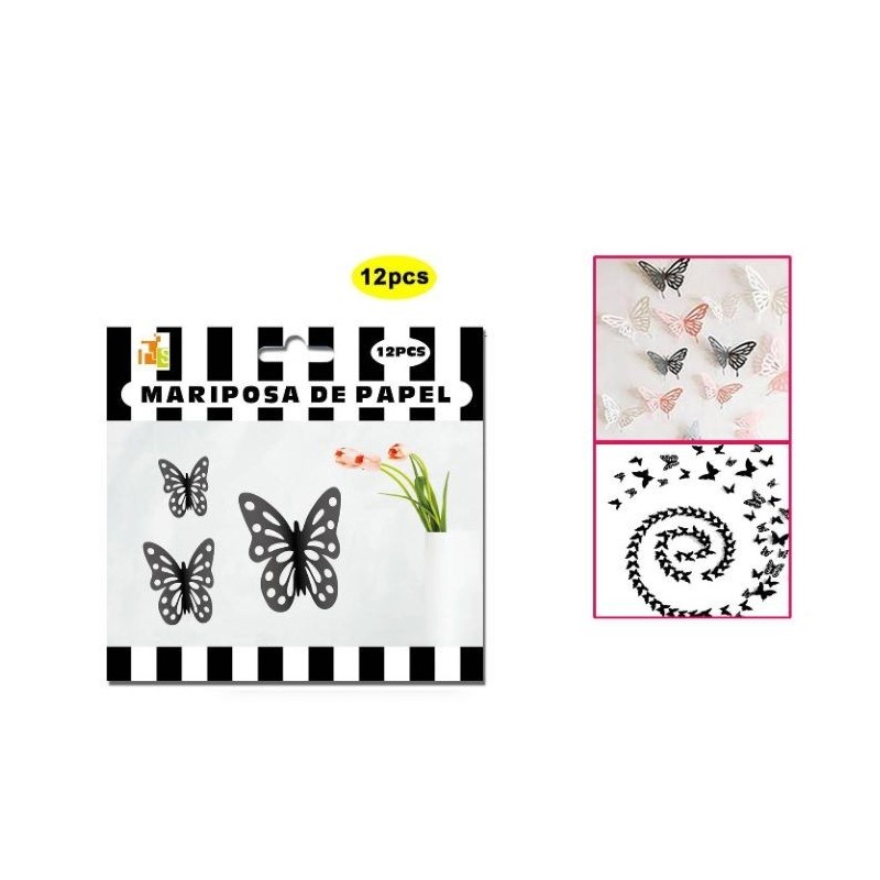 Mariposas negras papel 12 uds