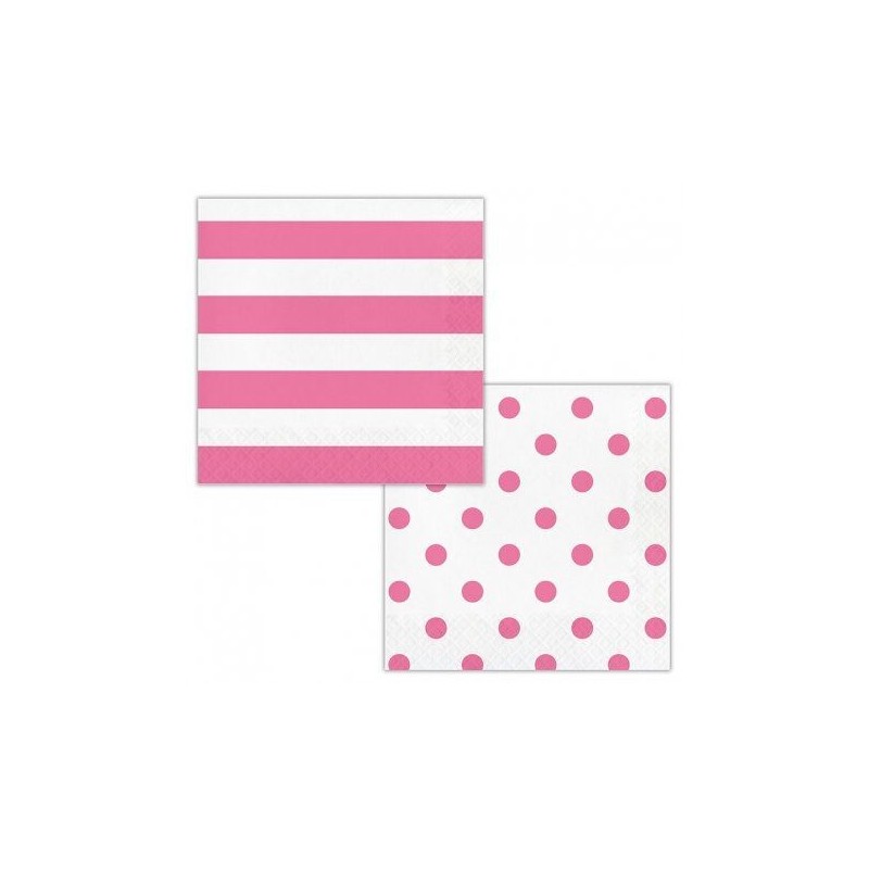 Servilletas blancas lunares y rayas rosas 16 uds 33 cm