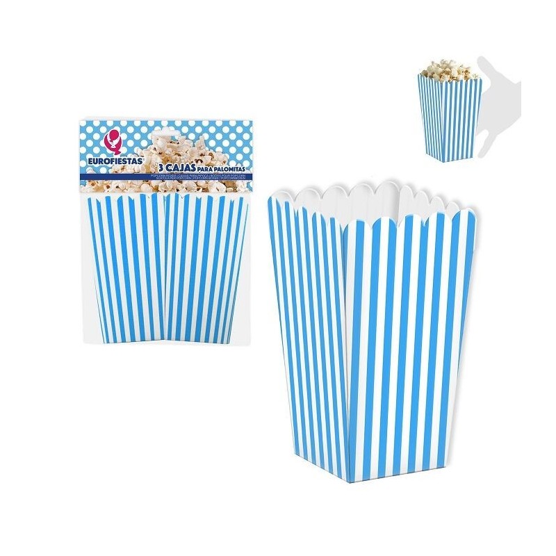 Caja palomitas rayas azules y blancas 3 uds