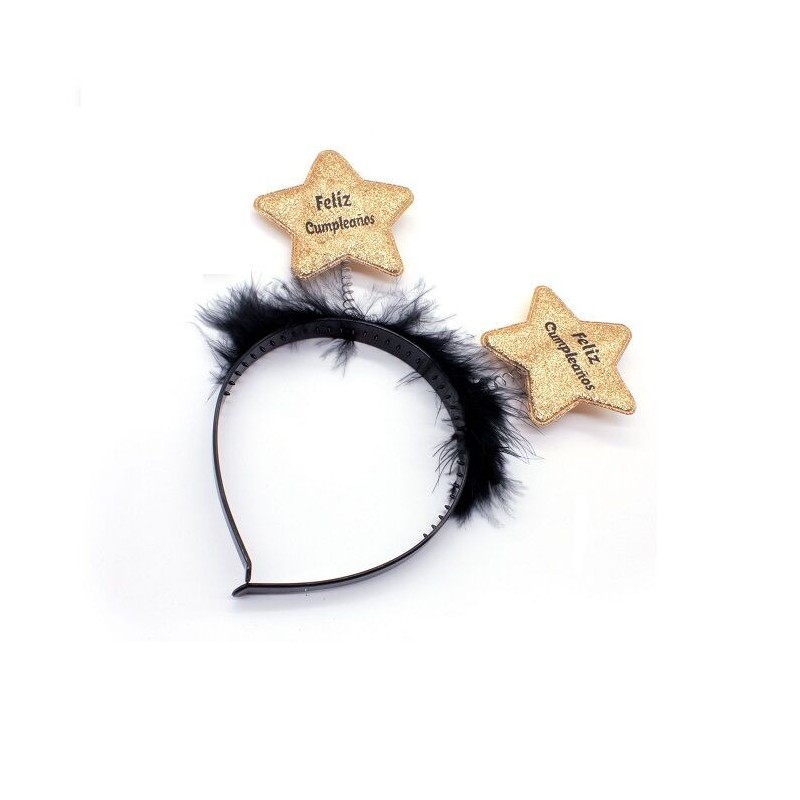 Diadema feliz cumpleaños estrellas oro