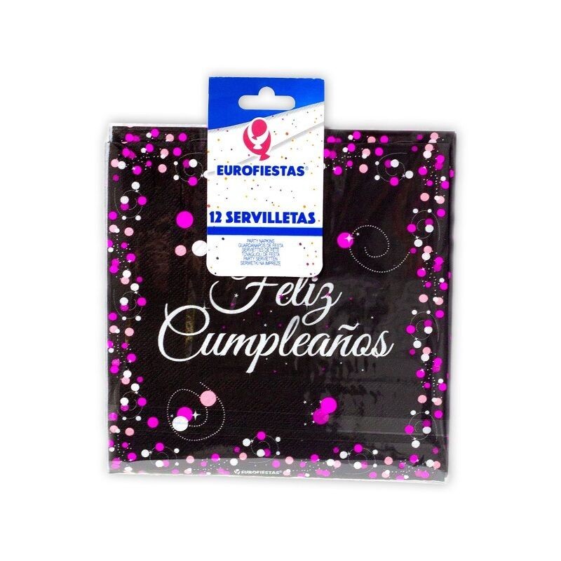Servilletas Feliz cumpleaños negro rosa 12 uds