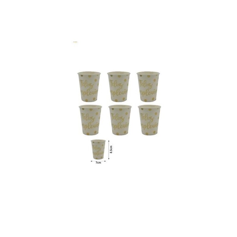 Vasos feliz cumpleaños blancos 6 uds