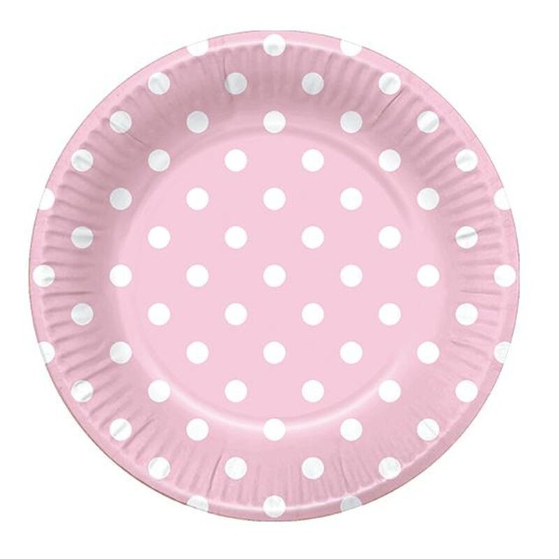 Platos rosas lunares blancos 6 uds 23 cm