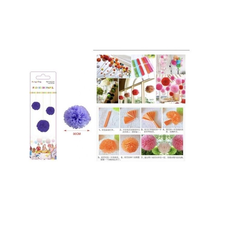 Pom pom morado 30 cm papel