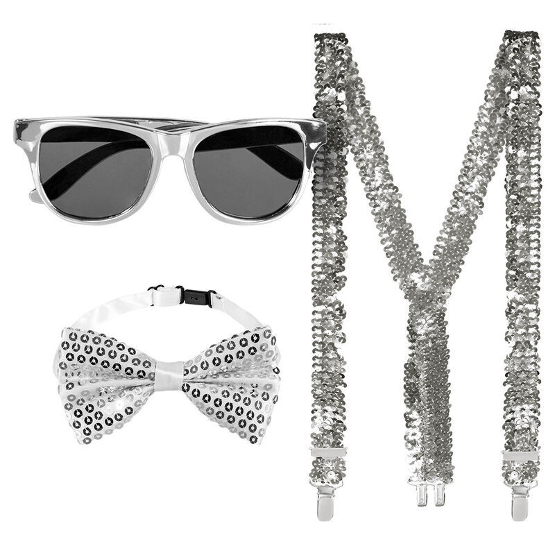 Set tirantes pajarita y gafas plata lentujelas
