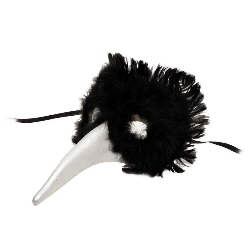 Mascara veneciana pico plata plumas