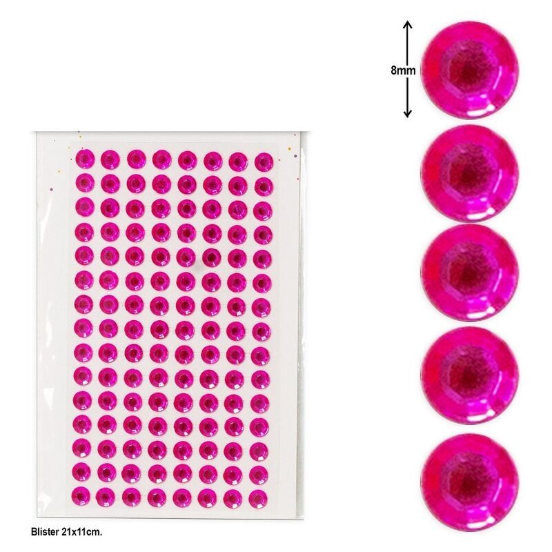 Gemas adhesivas adiamantes fucsia 120 uds 8 mm