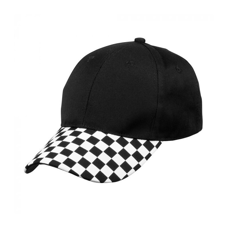 Gorra Racing carreras negra cuadros blancos