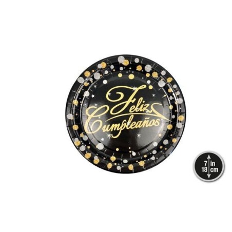 Platos-Feliz-cumpleanos-negro-y-oro-6-uds-18-cm-8433584565917-56591