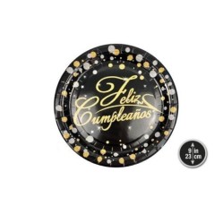 Platos-Feliz-cumpleanos-negro-y-oro-6-uds-23-cm-8433584565924-56592