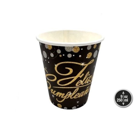 Vasos-Feliz-cumpleanos-negro-y-oro-12-uds-8433584565931-56593