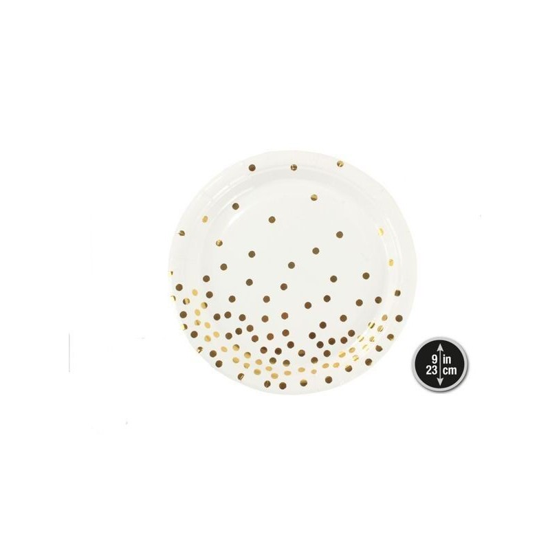 Platos Feliz cumpleaños blanco y oro 6 uds 23 cm