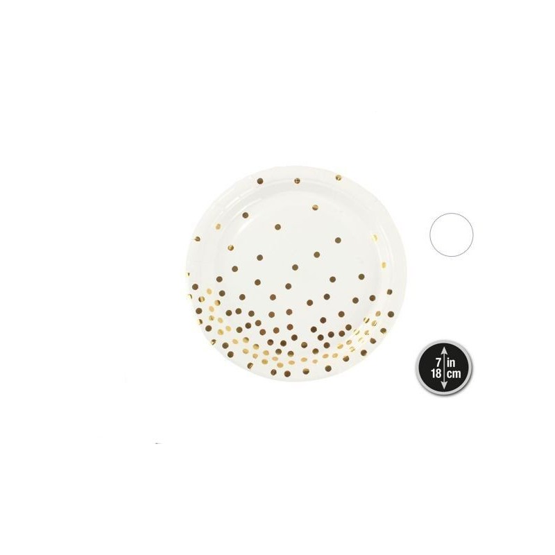 Platos Feliz cumpleaños blanco y oro 6 uds 18 cm