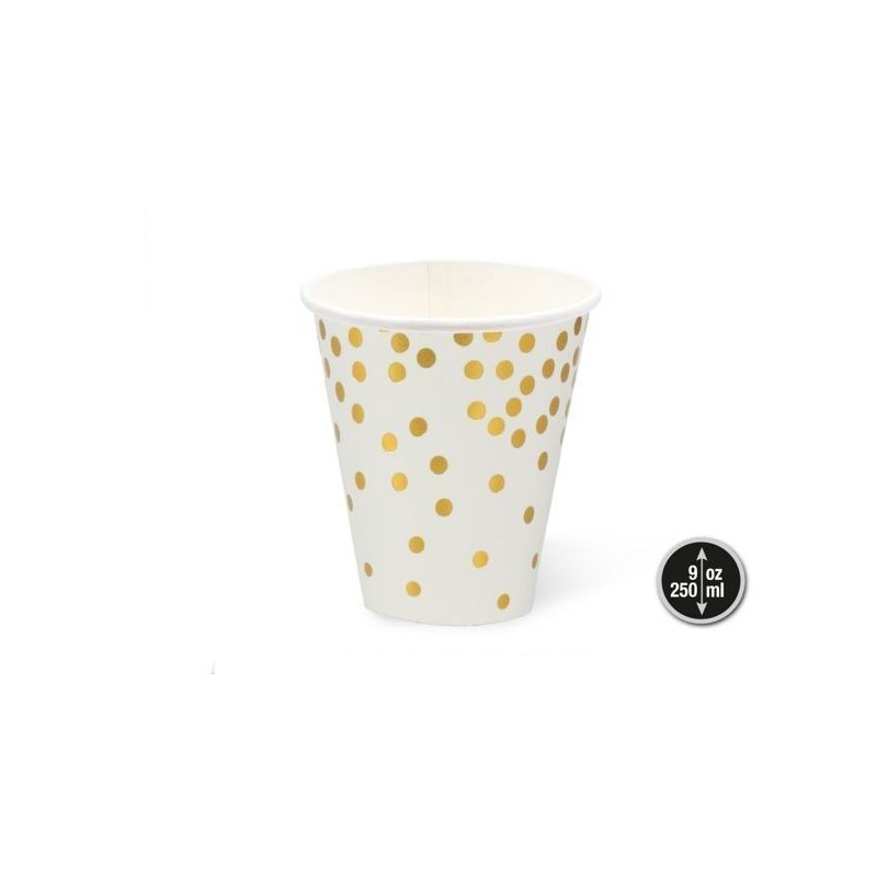 Vasos Feliz cumpleaños blanco y oro 12 uds