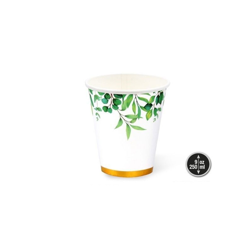Vasos Ecualipto blanco y oro 12 uds