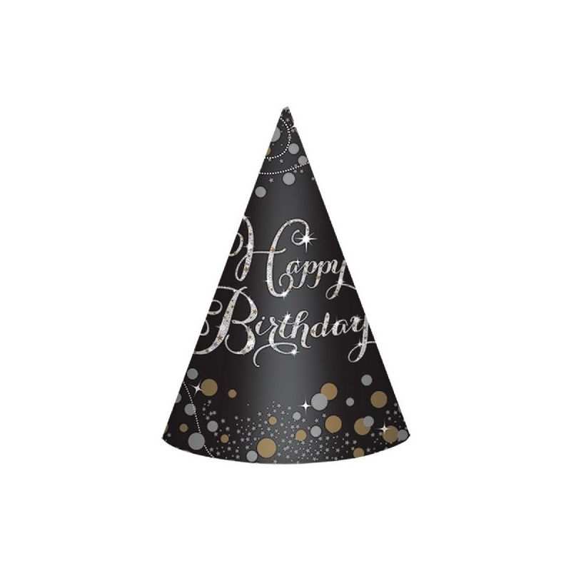 Gorro cono cumpleaños negro y oro unidad