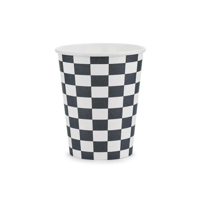 Vasos cumpleaños racing cuadros negros y blancos 6 uds
