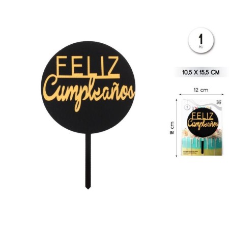Topper-tarta-Feliz-cumpleanos-negro-y-oro-15-cm-8433584567355-56735