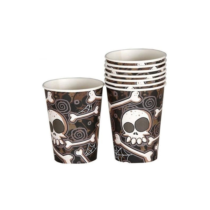 Vasos halloween calaveras huesos 8 unid