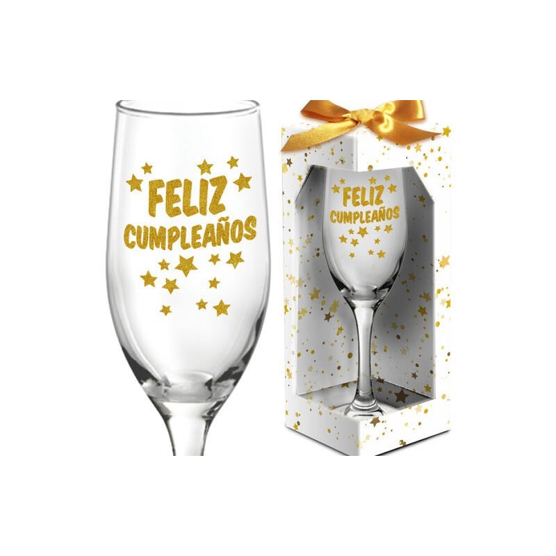 Copa champan feliz cumpleaños cristal