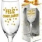 Copa champan feliz cumpleaños cristal