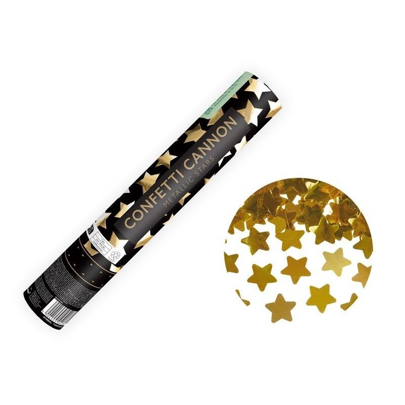 Cañon confeti estrellas oro 28 cm