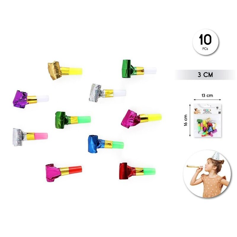 Matasuegras unicolor metal 10 uds 3 cm