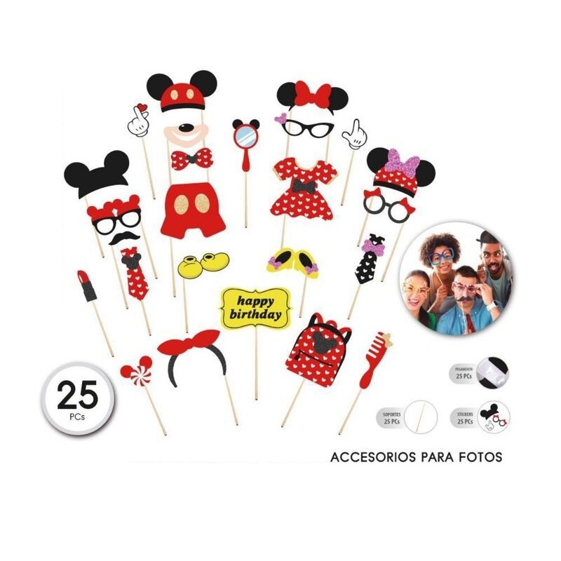 Set fotos palito raton Minnie y Mickey 25 uds