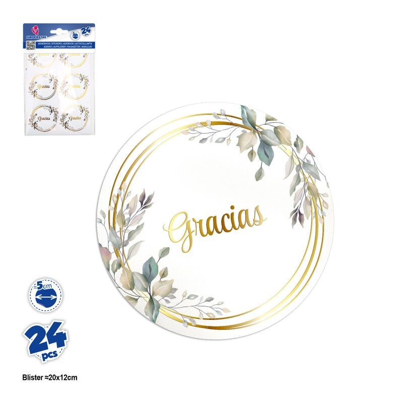 Pegatinas redondas 5 cm gracias 24 uds