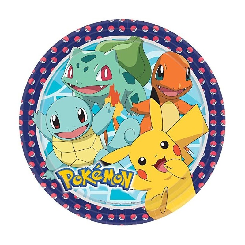 Platos Pokemon cumpleaños 8 uds 23 cm