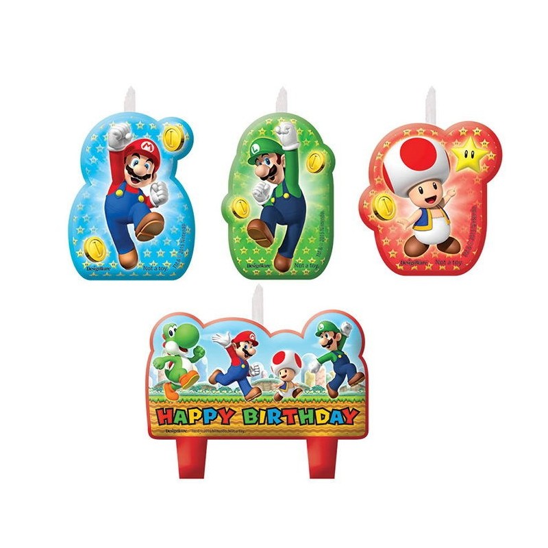Vela super mario bros para cumpleaños 4 uds