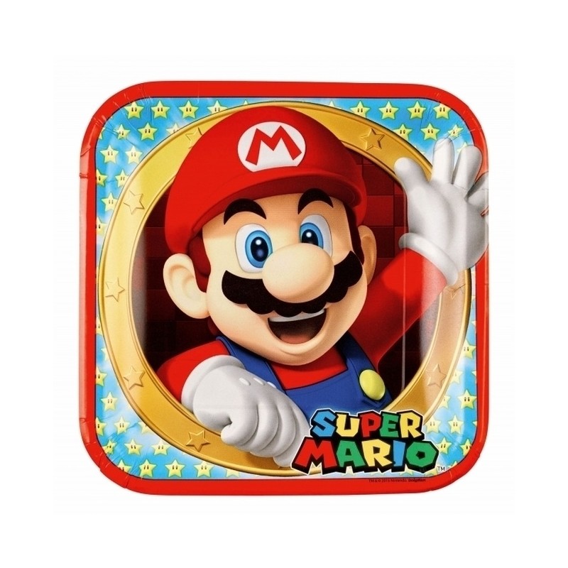 Platos super mario bros de 23 cm 8 uds para cumpleaños
