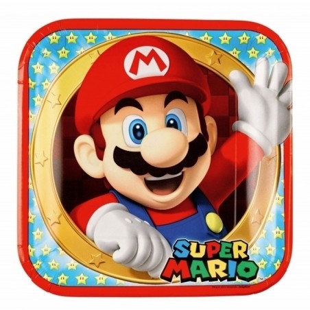 Platos super mario bros de 23 cm 8 uds para cumpleaños-Tus Disfraces