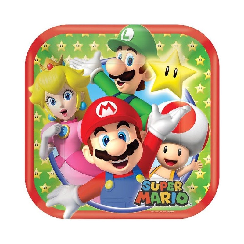 Platos super mario bros de 18 cm 8 uds para cumpleaños