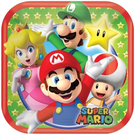 Platos super mario bros de 18 cm 8 uds para cumpleaños-Tus Disfraces